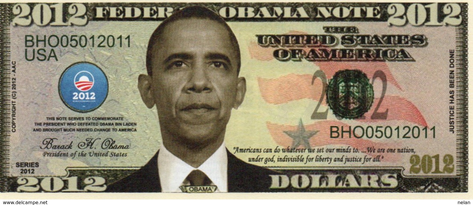 STATI UNITI-OBAMA DOLLARS-2012- EMISSIONI DI  FANTASIA-UNC- Fantasy Issue - Altri & Non Classificati