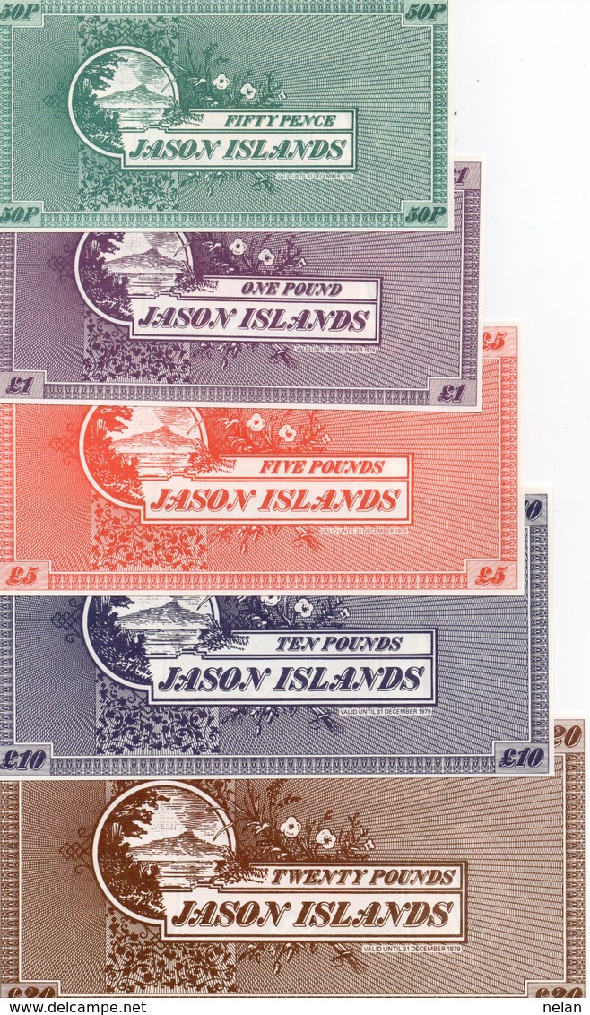 LOTTO 5 BANCONOTE-JASON ISLANDS-(Privately Owned Islands Within The Falkl) EMISSIONI DI  FANTASIA-UNC- Fantasy Issue - Falkland