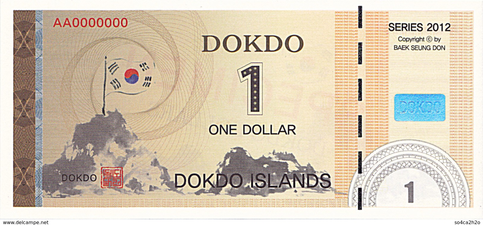 Specimen Île DOKDO Corée 1 Dollar 2012 UNC - Fictifs & Spécimens