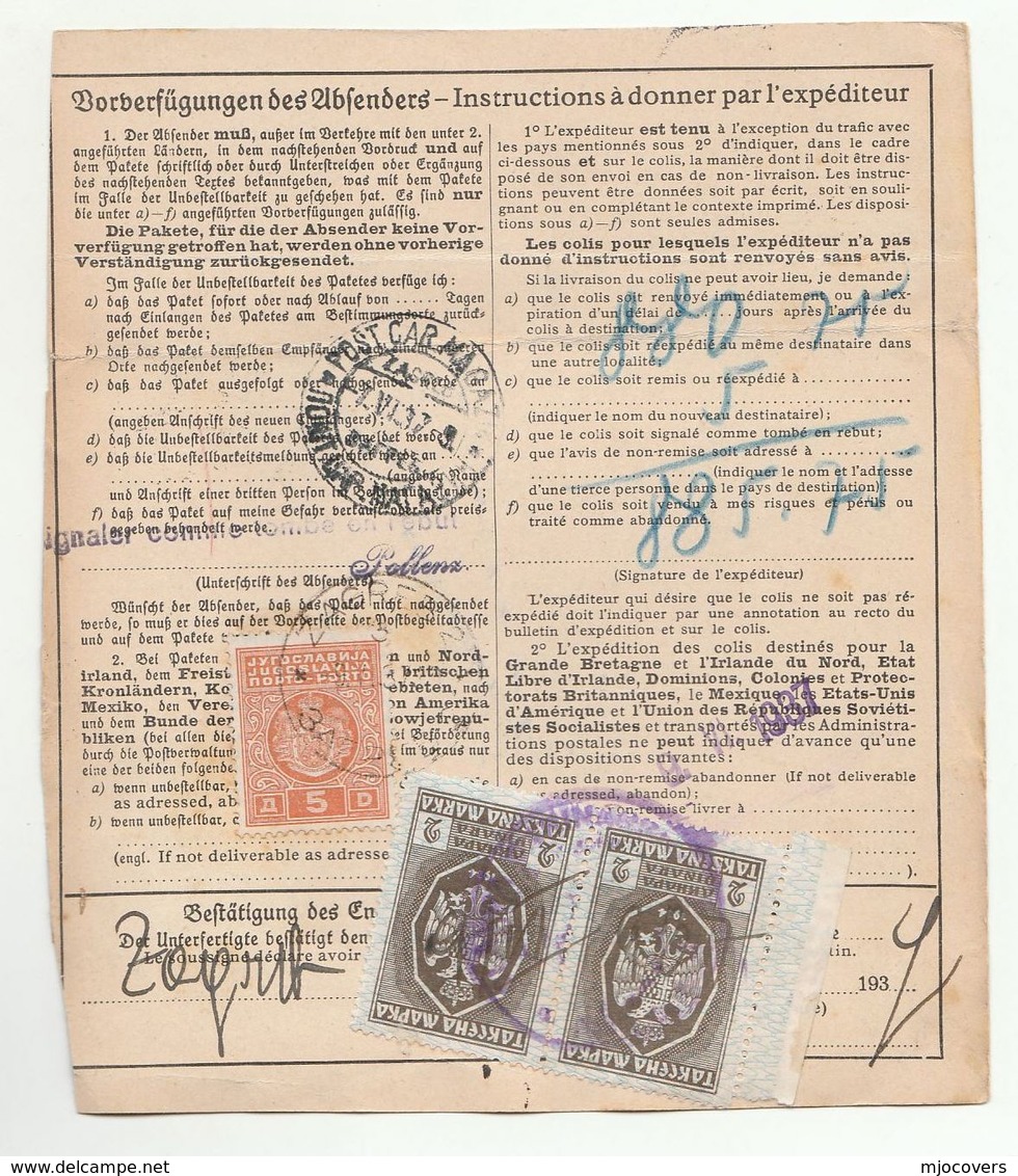 1937 YUGOSLAVIA REVENUE Stamps MARIBOR POST RECEIPT Card AUSTRIA Bulletin D'Expedition LABEL Sendung Mit Begleitschein - Covers & Documents