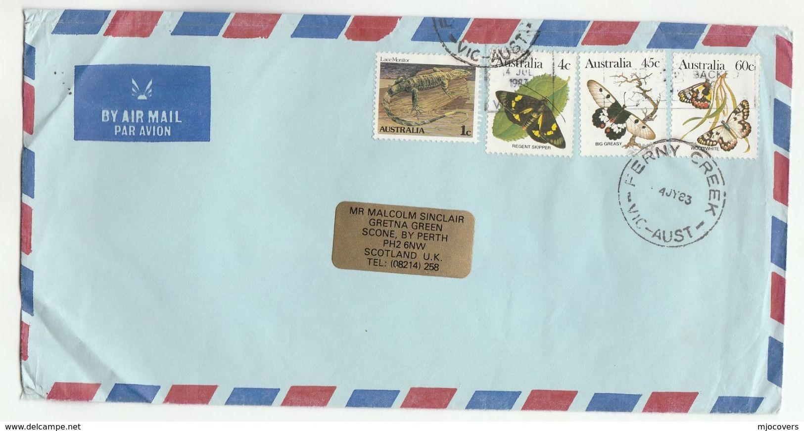 1983 Ferny Creek AUSTRALIA COVER Stamps BUTTERFLIES LIZARD  Stamps  Airmail To GB Butterfly Insect - Covers & Documents