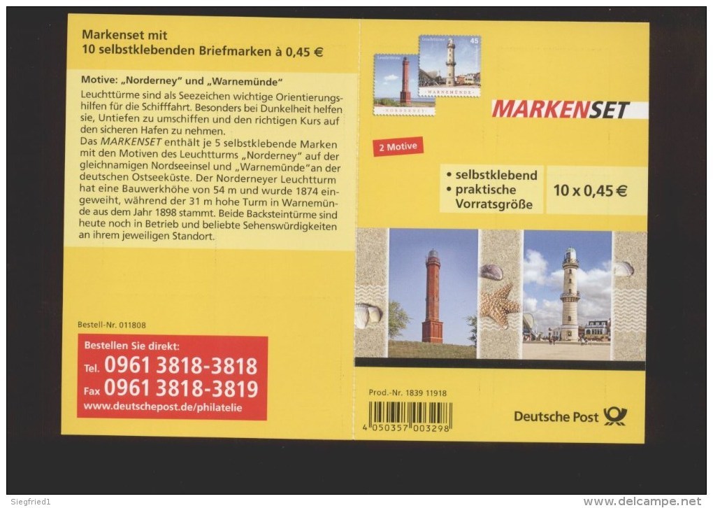 Deutschland BRD  ** 2875-2876  MH  86 Leuchttürme Selbstklebend, Postpreis 4,50 - Ungebraucht