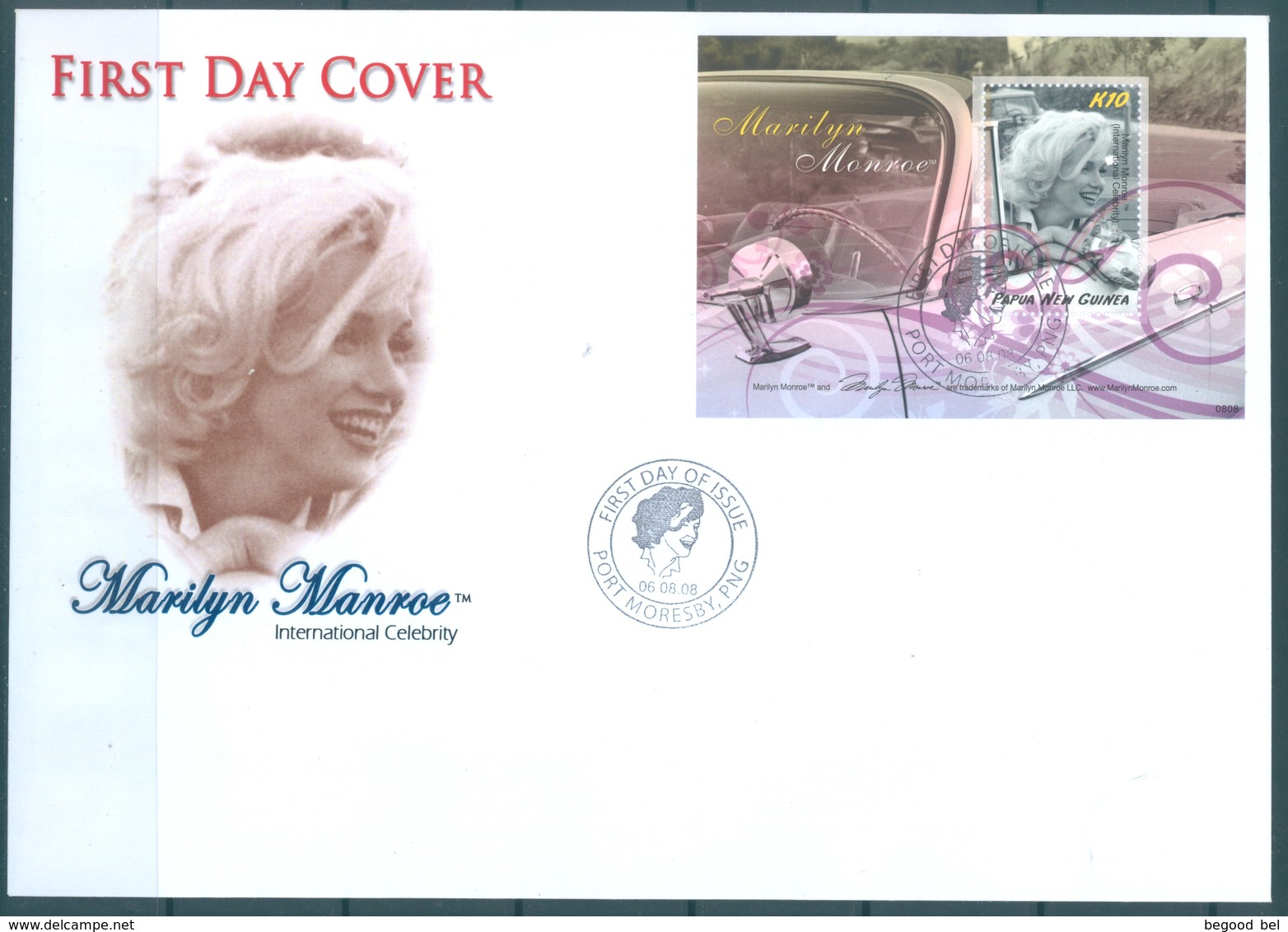 PAPUA NEW GUINEA - FDC  -  6.8.2008 - MARILYN MONROE  - Yv BLOC 49 -  Lot 17665 - Papua New Guinea