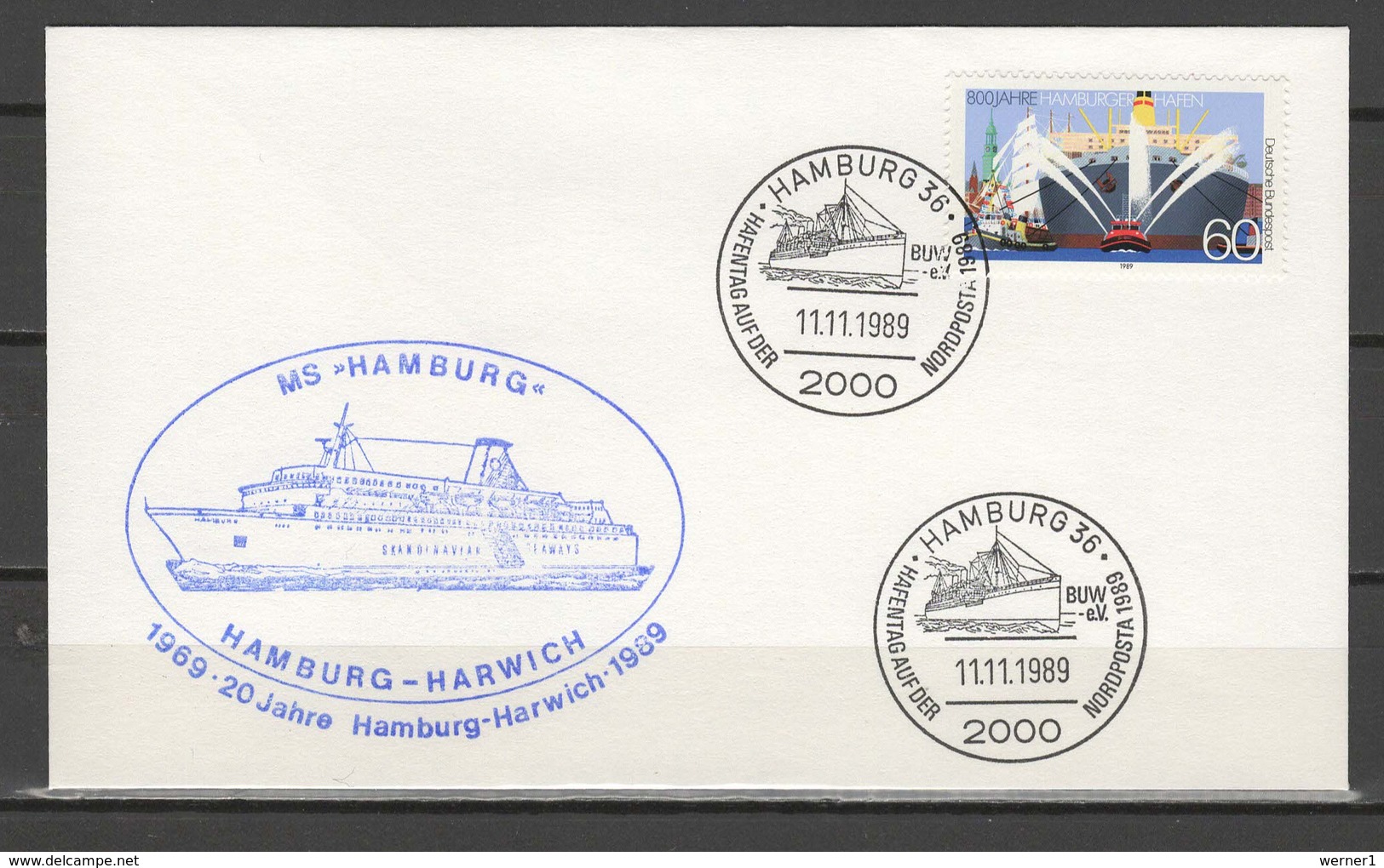 Germany 1989 Ships, 800th Anniversary Of Hamburg Harbour, MS Hamburg Ship Mail Cover - Ships