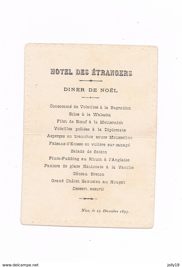 MENU "HOTEL DES ETRANGERS à NICE - Menu De NOEL Le 25 Décembre 1897 - Menus