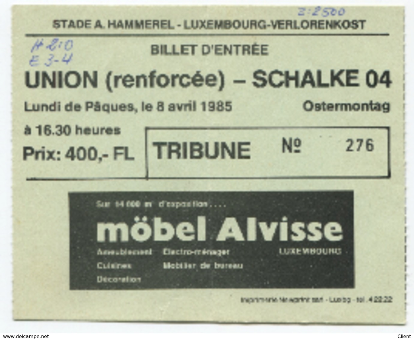 LUXEMBOURG - Football - Billet D'entrée 1985 - UNION - SCHALKE 04 - Other & Unclassified