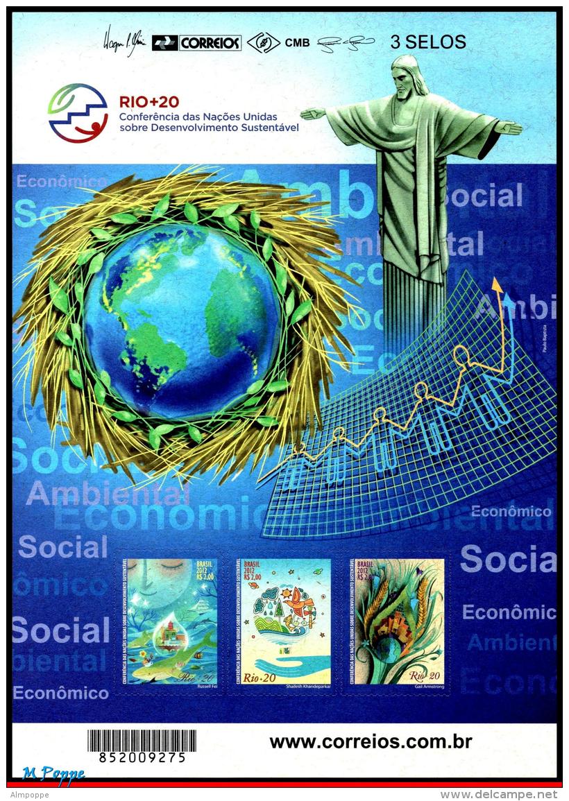 Ref. BR-3219 BRAZIL 2012 ENVIRONMENT, RIO+20, UNITED NATIONS, CONFERENCE, SUSTAINABLE DEVELOPMENT, MNH 3V Sc# 3219 - Unused Stamps