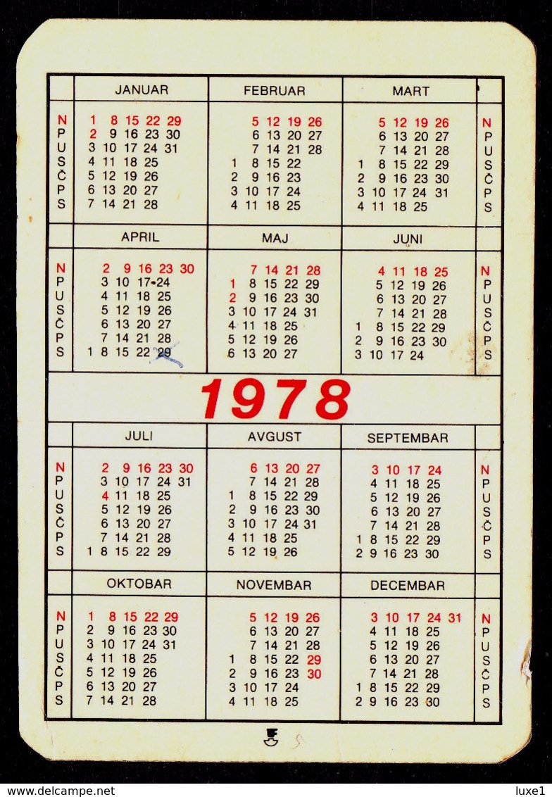 YUGOSLAVIAN  RAILWAY ,  POCKET  CALENDAR  1978. - Petit Format : 1971-80