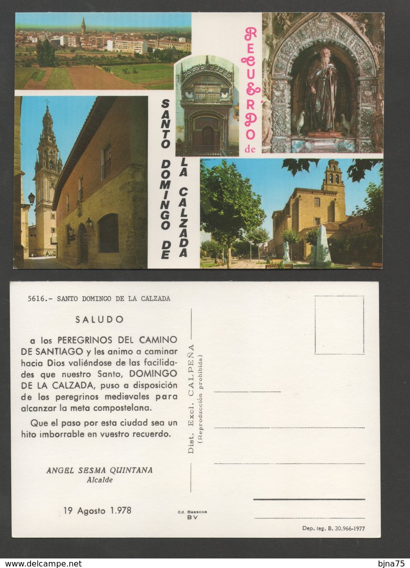 ESPAGNE  Recuerdo De SANTO DOMINGO DE LA CALZADA  / Ed. Calpena N° 5616 / Non Voyagée / Message Aux Pélerins Agosto 1978 - La Rioja (Logrono)
