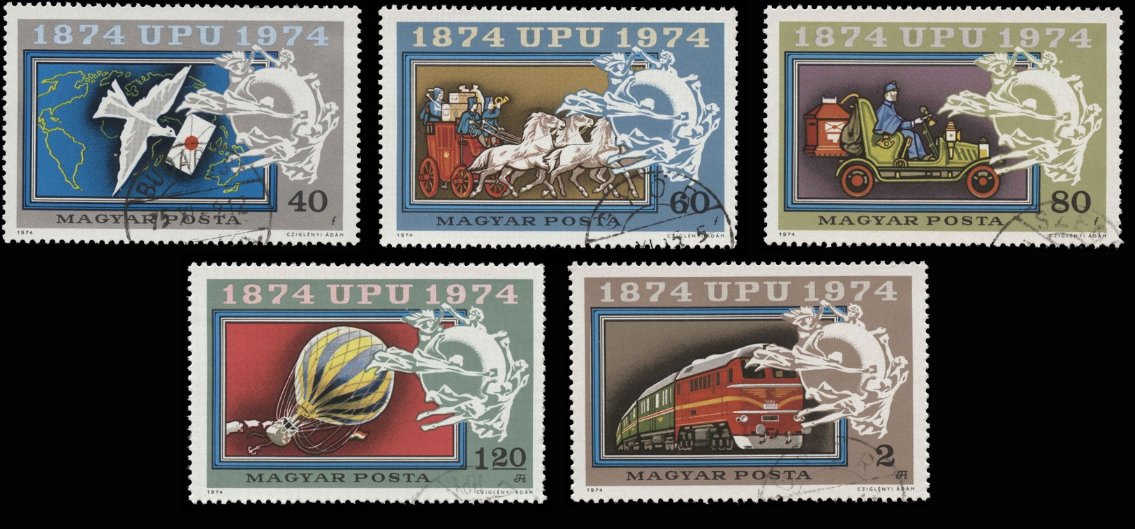 Hungary Scott #2282-2286, Set Of 5 (1974) 100th Year Of The U.P.U., CTO Never Hinged - Used Stamps