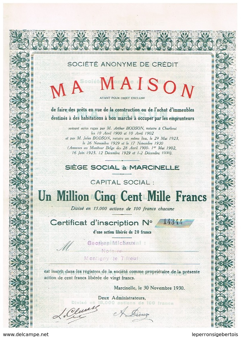 Action Ancienne - Société Anonyme De Crédit "Ma Maison" - Titre De 1930 - Banque & Assurance