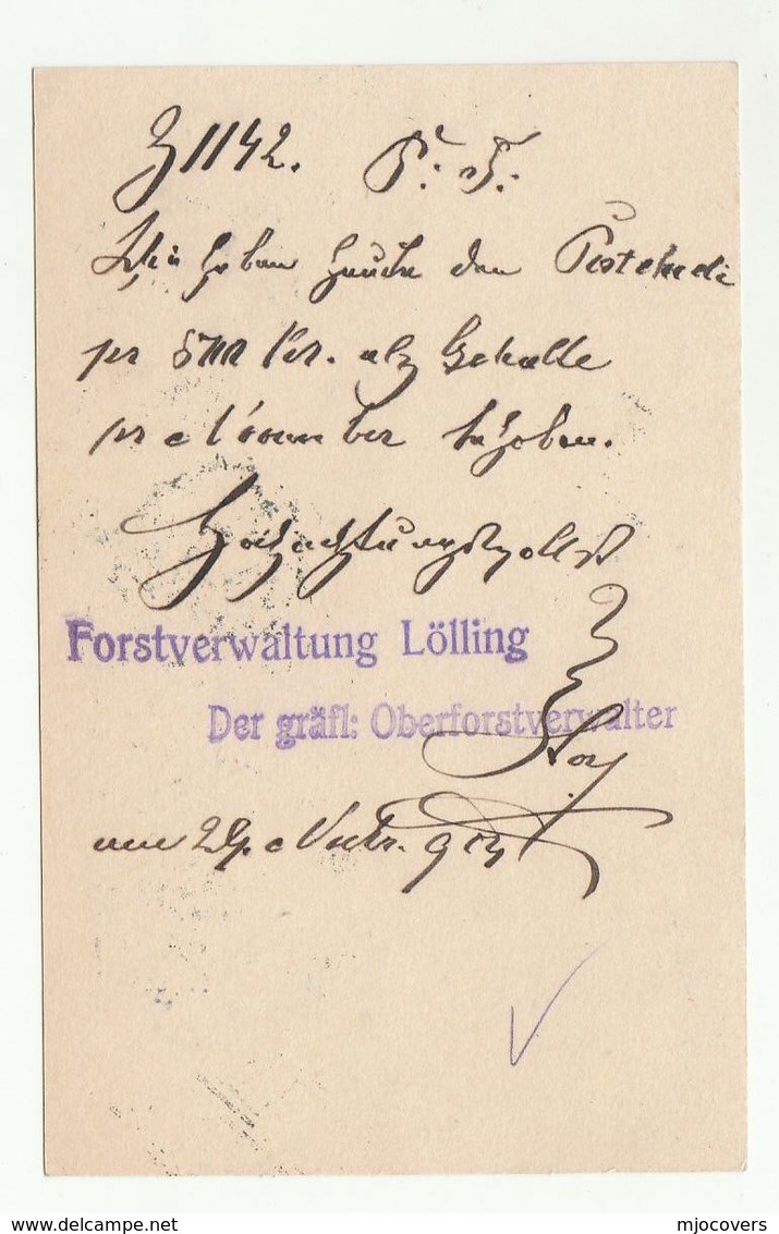 1904 LOLLING FORESTRY MANAGER FOREST ADMINISTRATION Postal STATIONERY CARD To Klagenfurt AUSTRIA  Cover Stamps Tree - Trees