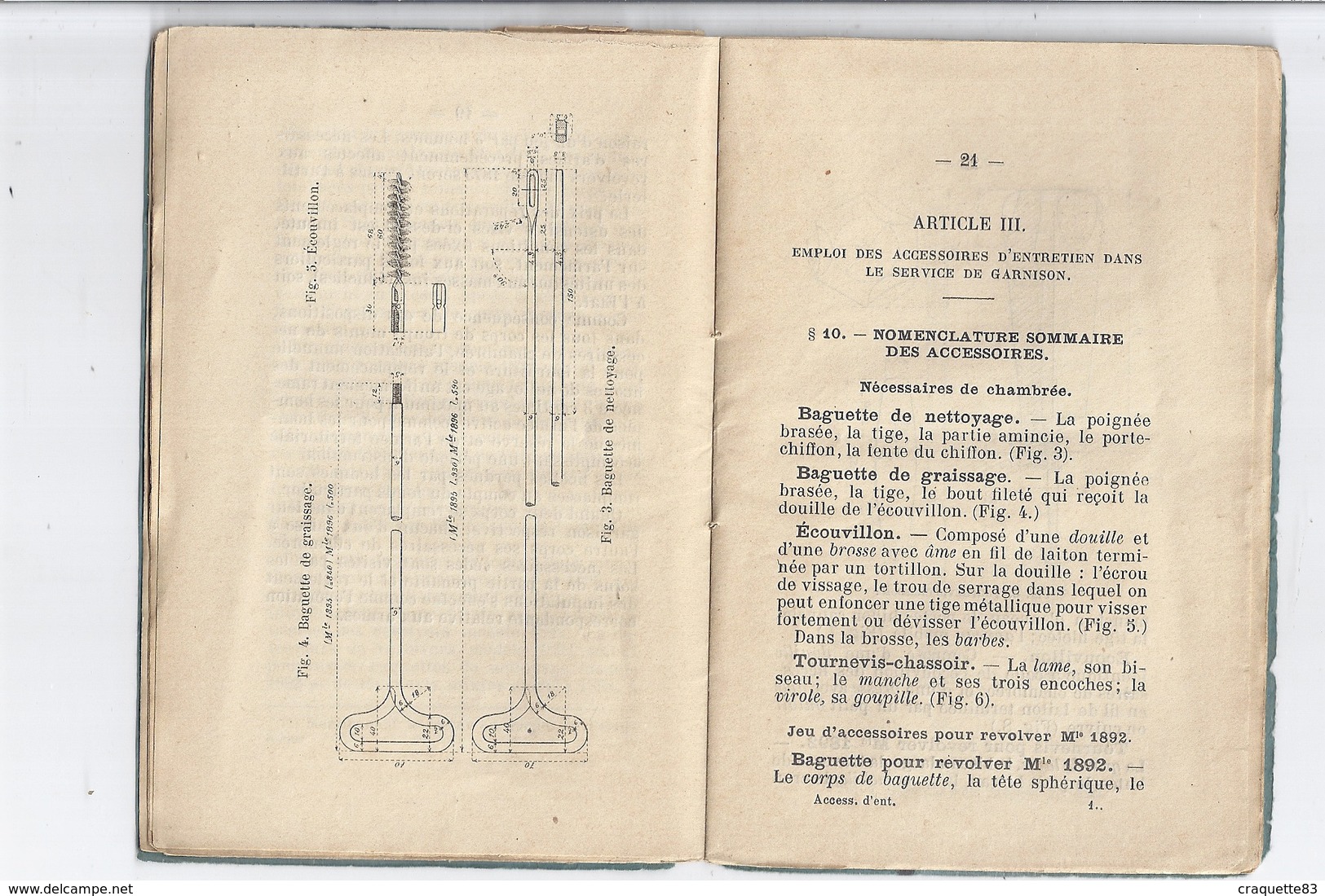 INSTRUCTION DU 11NOVEMBRE 1898-ACCESSOIRES D'ENTRETIEN DES ARMES A FEU PORTATIVES-H.C.L.- HENRI LAVAUZELLE PARIS - Documents