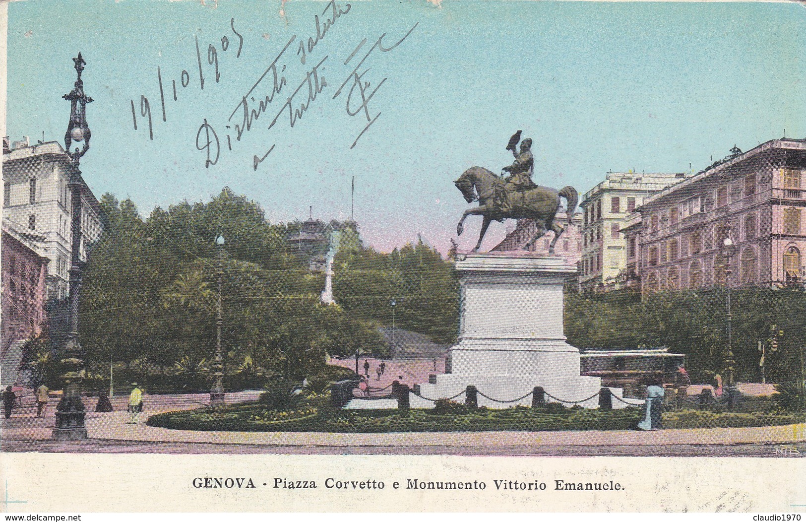 CARTOLINA - POSTCARD - GENOVA - PIAZZA CORVETTO E MONUMENTO VITTORIO EMANUELE - Genova