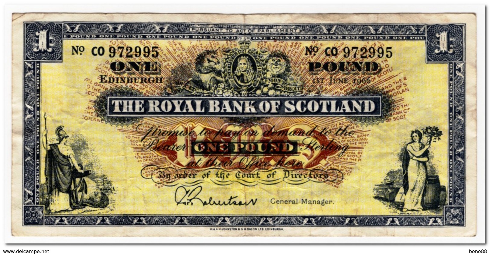 SCOTLAND,ROYAL BANK,1 POUND,1966,P.325,F-VF - 1 Pound