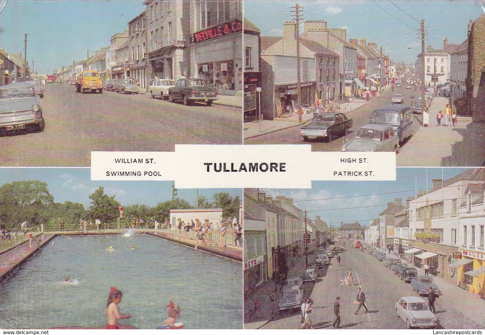 Postcard Tullamore Co Offaly William St High St Patrick St & Swimming Pool [ Cardall ] My Ref  B22755 - Offaly