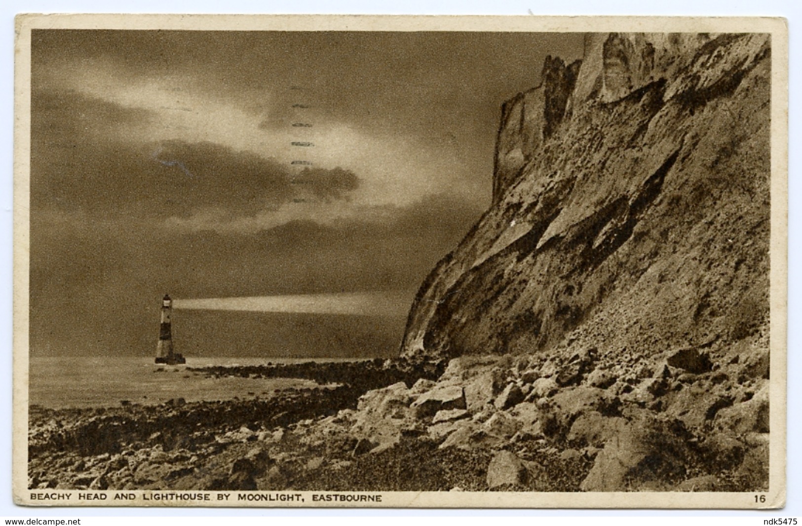 EASTBOURNE : BEACHY HEAD AND LIGHTHOUSE BY MOONLIGHT / ADDRESS - LONDON, VESPAN ROAD (MORRIS) - Lighthouses