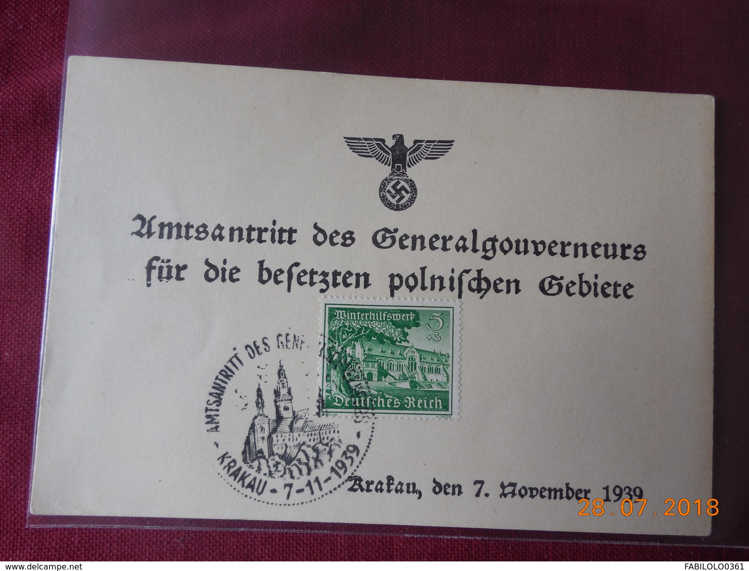 Carte Timbree Du Reich Allemand 1939 - Briefe U. Dokumente