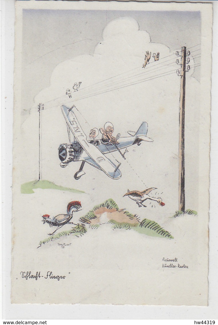 Karte Vom RAD Abt. 1/370 Mit Stummen Stempel 13.2.41 AK-Humor Karte Mit Einem Flugzeug - Briefe U. Dokumente