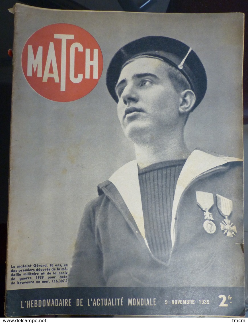 Match N° 71 9 Novembre 1939. Matelot Gérard Décoré - Autres & Non Classés