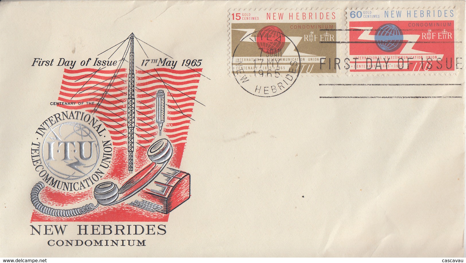 Enveloppe FDC  1er Jour   NOUVELLES  HEBRIDES   Centenaire  De  L' Union  Internationale  Des   Télécommunication   1965 - FDC