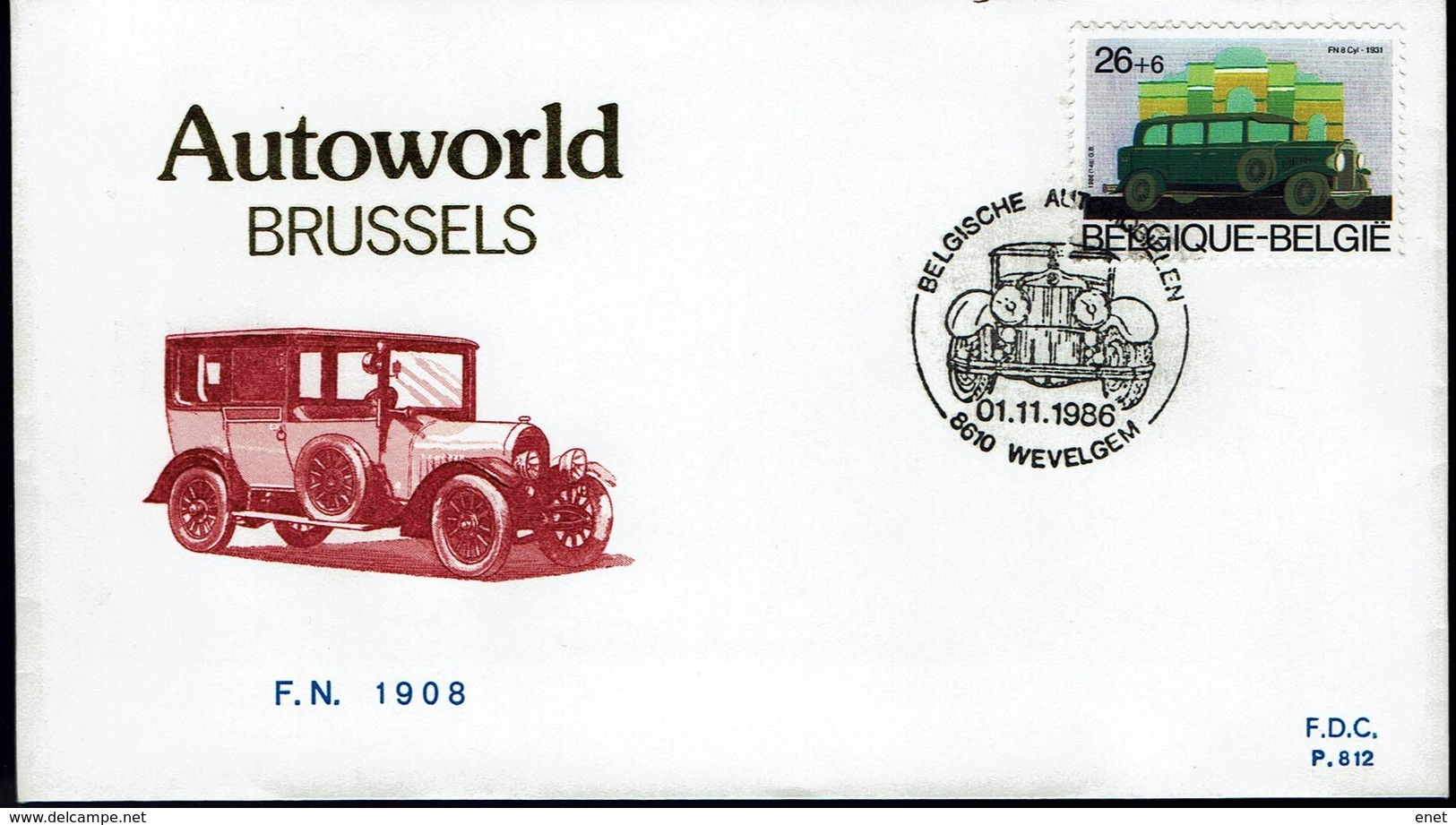 Belgien Belgie 1986 - FN - MiNr 2287 - OBP 2235 - FDC - Autos