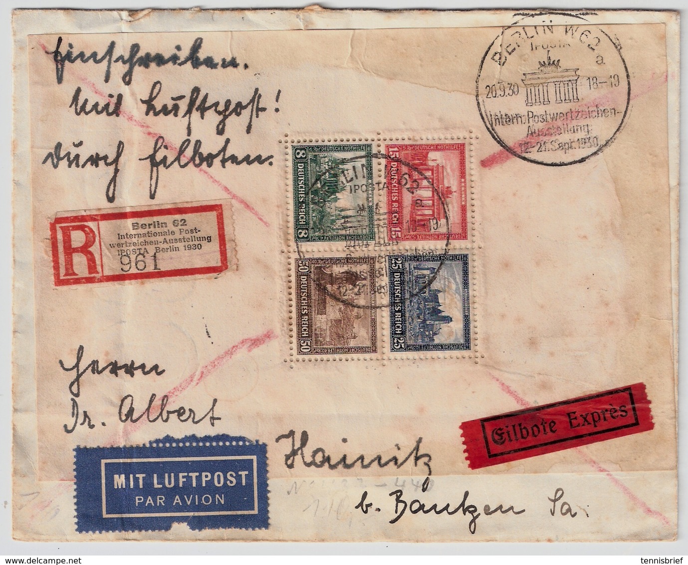 DR 1930 , , Block 1 Auf Brief , Echt Gelaufen !, Mi. 2400.- , #a836 - Covers & Documents