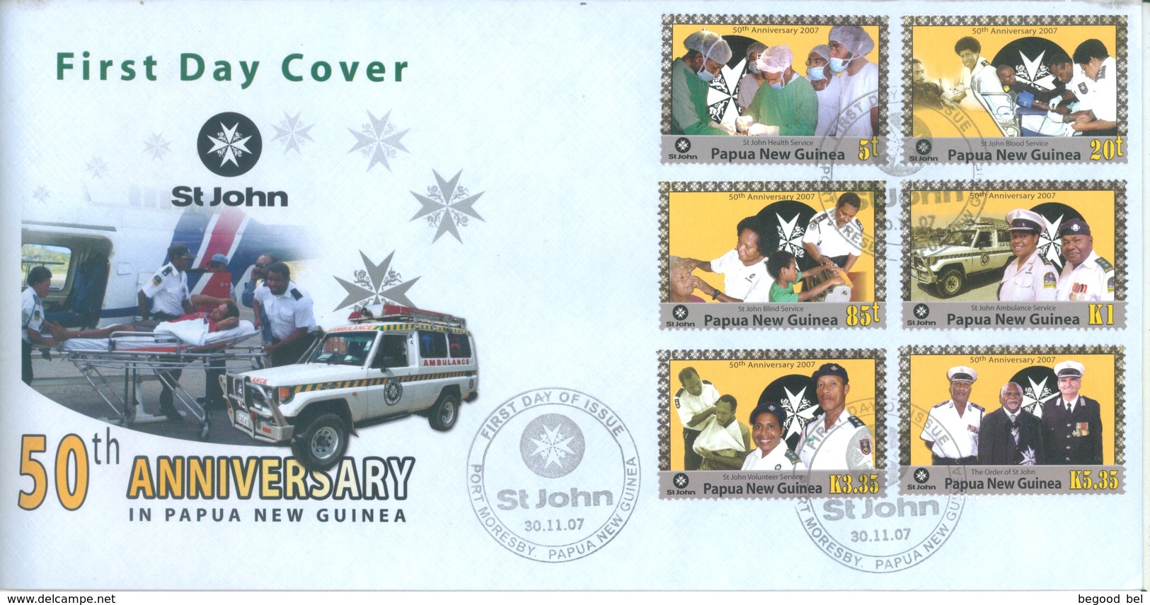 PAPUA NEW GUINEA - FDC  - 30.11.2007 - ST JOHN 50th ANNIVERSARY - Yv 1183-1188 -  Lot 17685 - Papua-Neuguinea