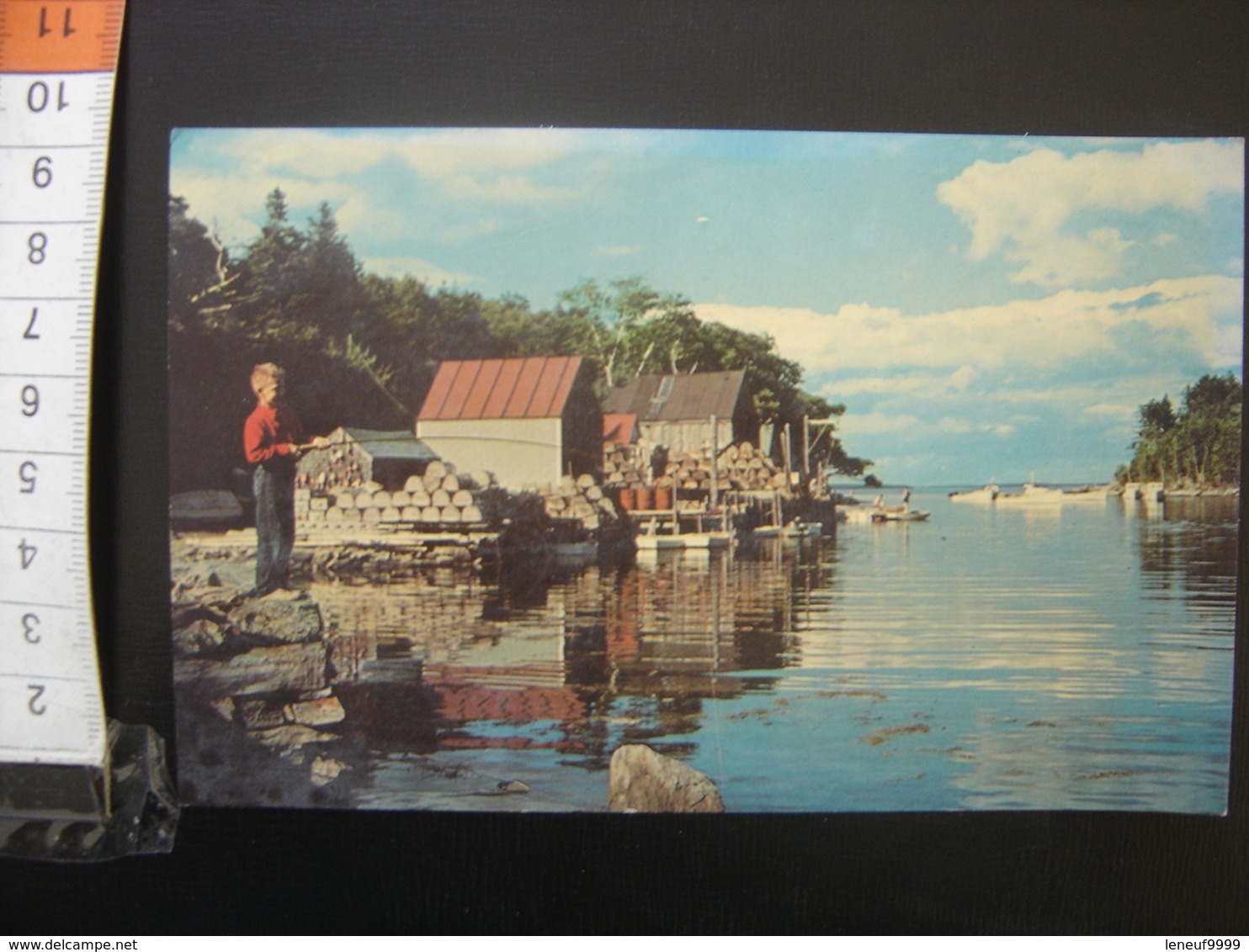 Carte Postale Back Cove New Harbor Maine Enfant Qui Peche Vintage - Autres & Non Classés