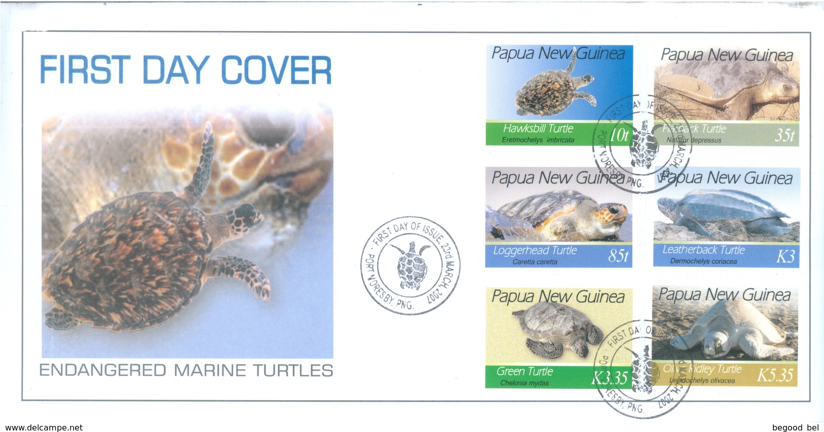 PAPUA NEW GUINEA - FDC  - 23.3.2007 - ENDANGERED MARINE TURTLES - Yv 1133-1138-  Lot 17690 - Papouasie-Nouvelle-Guinée