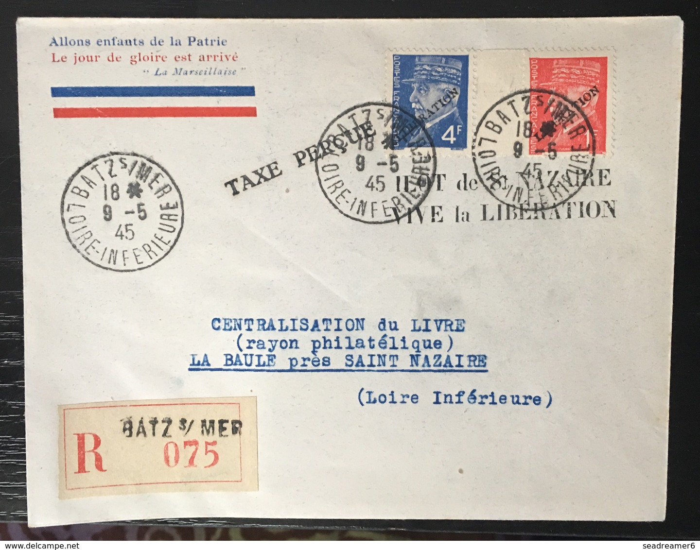 France Poche De Saint Nazaire 1945 Sur Lettre Pétain Surchargés Liberation + Utilisation Taxe RR - Sellos De Guerra