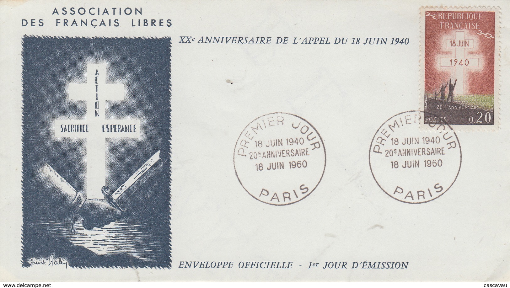 Enveloppe   FDC  1er Jour    FRANCE   Appel  Du  18  Juin  1940  20éme  Anniversaire   1960 - 1960-1969