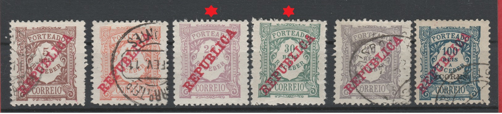 Portugal - 1910 - TIMBRES TAXE -  Obl. & X  - Y&T N° 14,15,16,17,18,20  - - Oblitérés