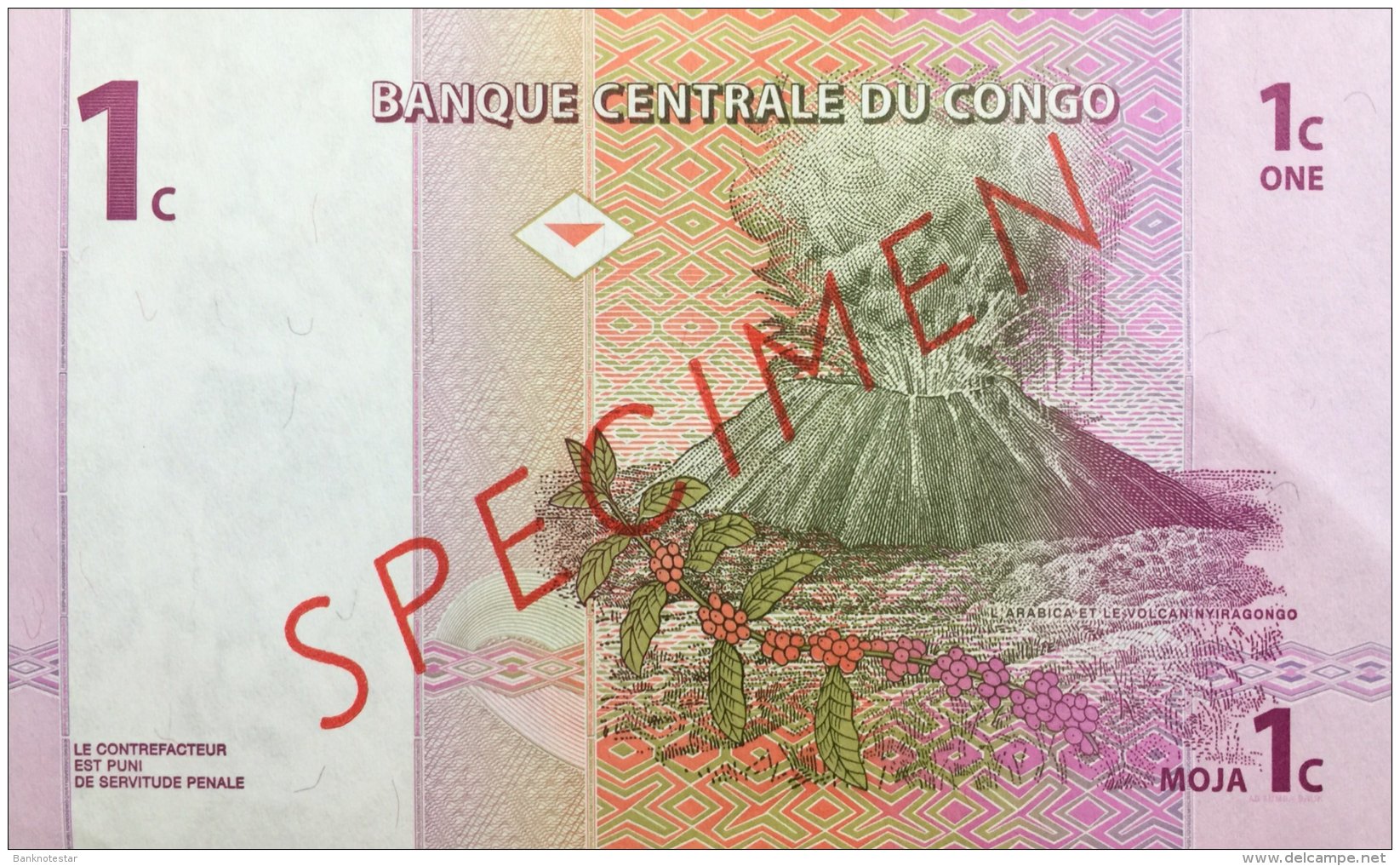 Congo 1 Centime, P-80s (1.11.1997) - Specimen - UNC - Demokratische Republik Kongo & Zaire