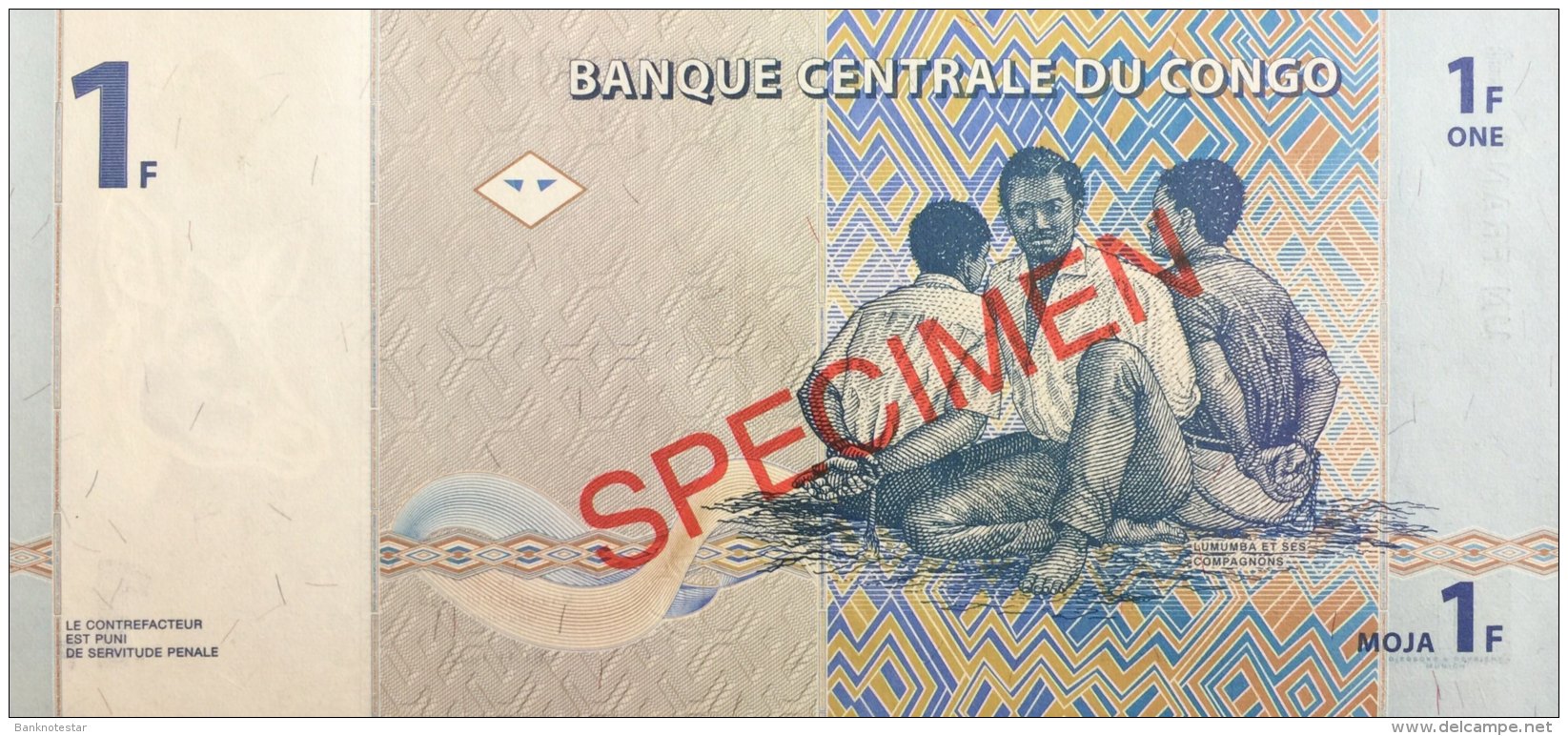 Congo 1 Franc, P-85s (1.11.1997) - Specimen Nr. 79 - UNC - Demokratische Republik Kongo & Zaire