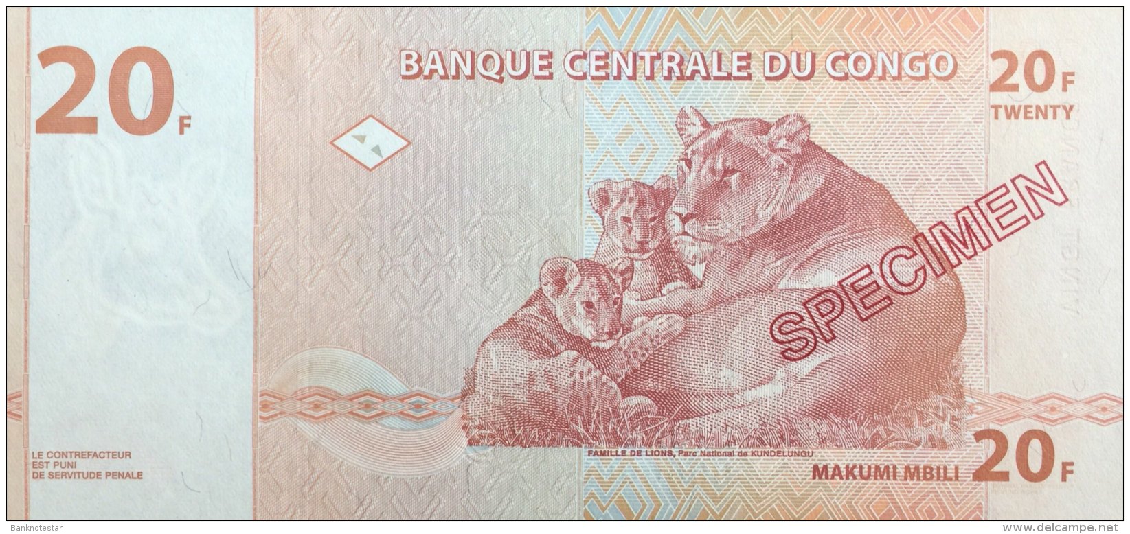 Congo 20 Francs, P-88s (1.11.1997) - Specimen - UNC - Demokratische Republik Kongo & Zaire