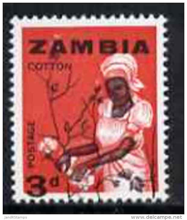 38038 Zambia 1964 Cotton Picking 3d Def With Black Printing Dropped Unmounted Mint, SG 97var* - Zambia (1965-...)