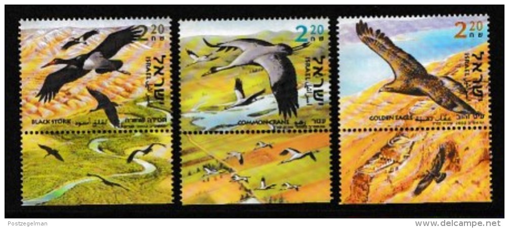 ISRAEL, 2002, Mint Never Hinged Stamp(s) , Birds Of The Jordan Valley, M1697-1699,  Scan M17210, With Tab(s) - Unused Stamps (with Tabs)