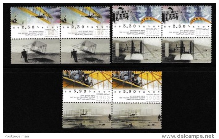 ISRAEL, 2003, Mint Never Hinged Stamp(s) , The Wright Brothers, M1716--1718,  Scan M17219, With Tab(s) - Unused Stamps (with Tabs)