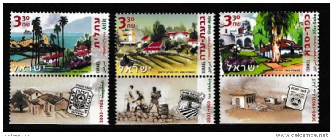 ISRAEL, 2003, Mint Never Hinged Stamp(s) , Centenary Village, M1736-1738,  Scan M17246, With Tab(s) - Unused Stamps (with Tabs)
