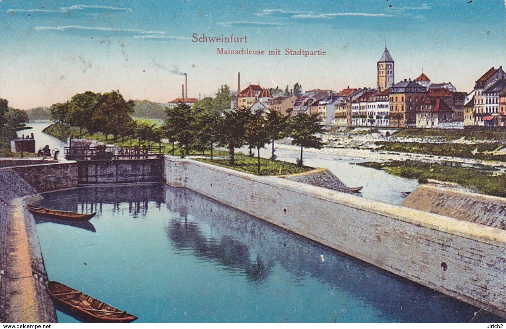 AK Schweinfurt - Mainschleuse Mit Stadtpartie - 1917 (35998) - Schweinfurt