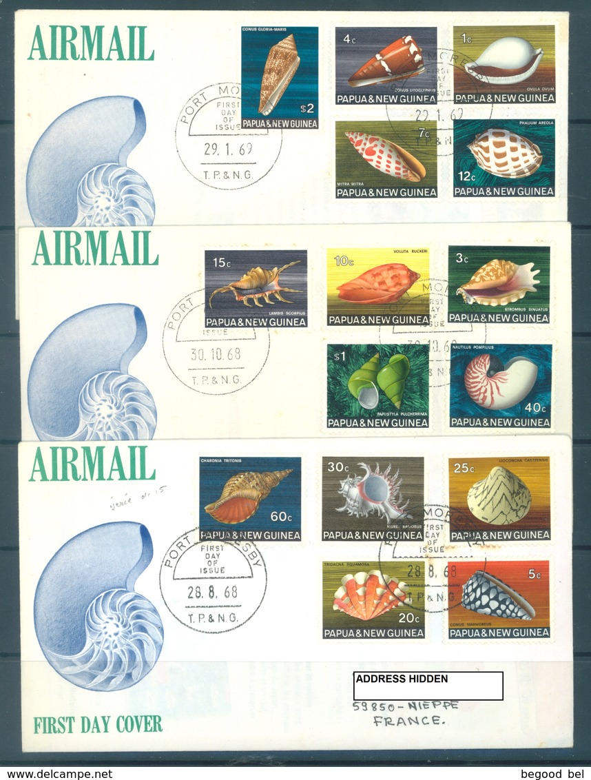 PAPUA NEW GUINEA - FDC  - 28.8.1968 30.10.1968 29.1.1969 - SHELLS COMPLETE SET - Yv 138-152 -  Lot 17696 - Papua-Neuguinea