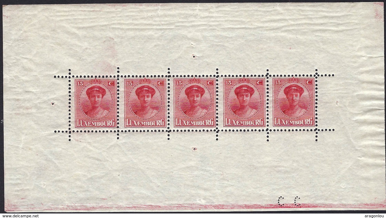 Feuillet à 5 Timbres, Michel: 121, Charlotte Face15c. Carmin: 1921 Naissance Du Prince Jean (2scans) - Blocs & Feuillets