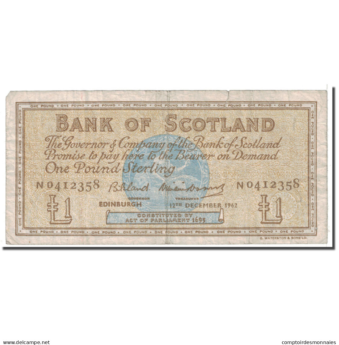 Billet, Scotland, 1 Pound, 1962, 1962-12-12, KM:102a, TB - 1 Pond