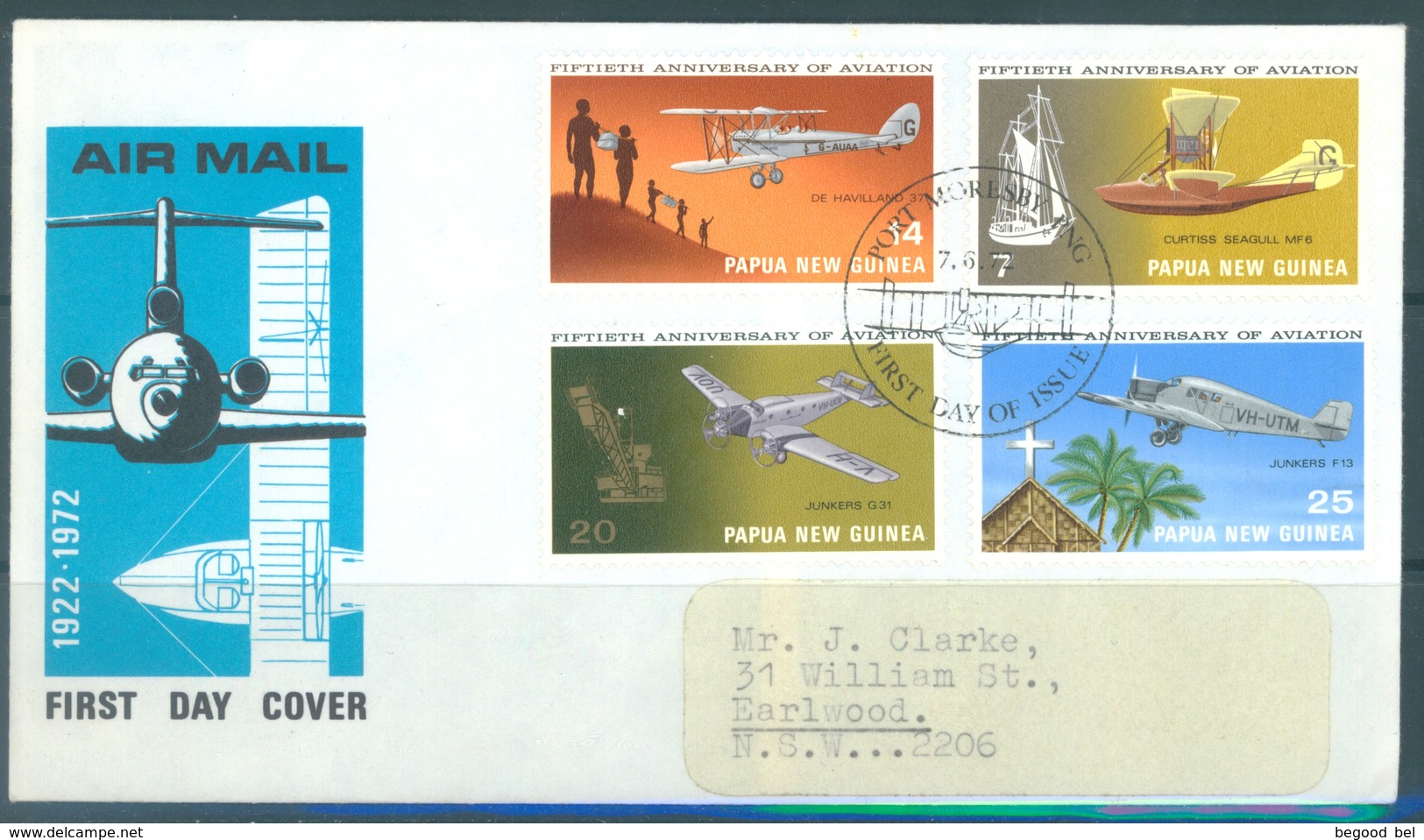 PAPUA NEW GUINEA - FDC  - 7.8.1972 - 50th ANNIVERSARY AVIATION - Yv 221-224 -  Lot 17707 - Papouasie-Nouvelle-Guinée