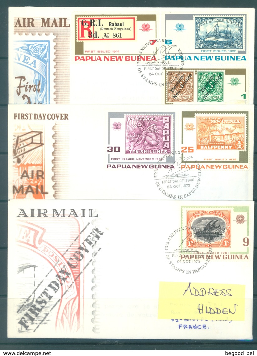 PAPUA NEW GUINEA - 3 FDC  - 24.10.1973 - FIRST ISSUE COMPLETE SET - Yv 253-258 -  Lot 17709 - Papua-Neuguinea