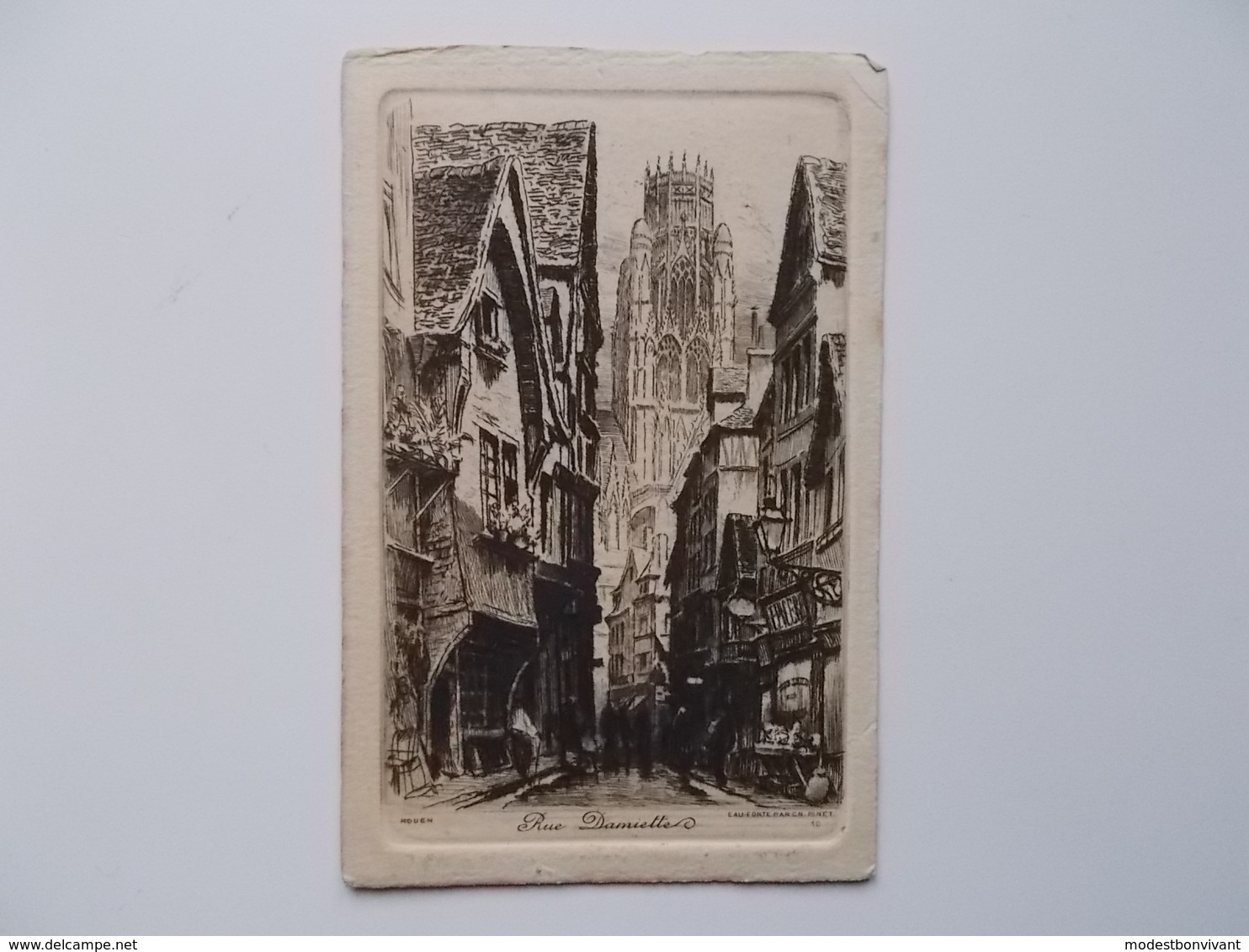 CPA 76 - ROUEN Eau-forte Par Ch.PINET Nr.10, Rue Damiette- Carte Originale NO REPRO, - Rouen