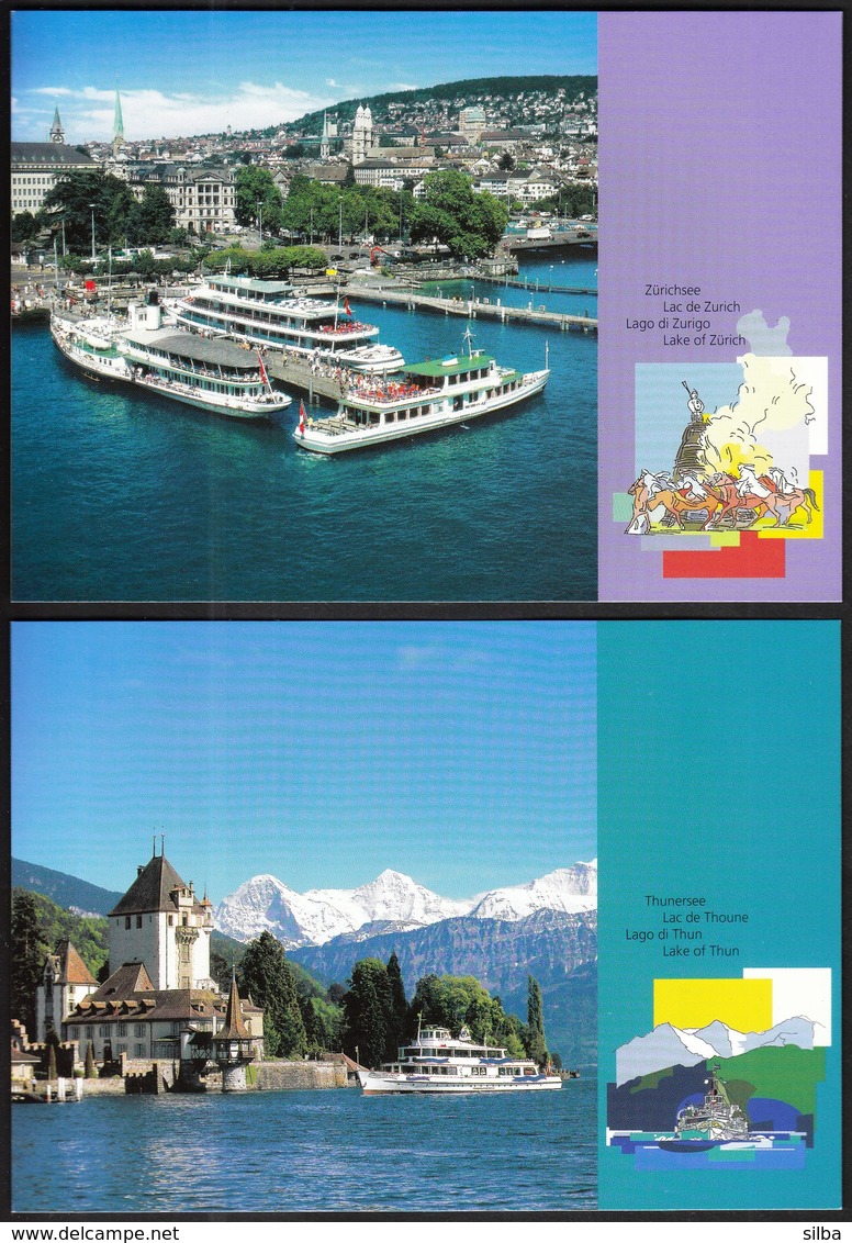 Switzerland Bern 2003 / Zurichsee, Thunersee / Lake Of Zurich, Lake Of Thun / Castle, Ship / Postal Stationery Card - Ganzsachen