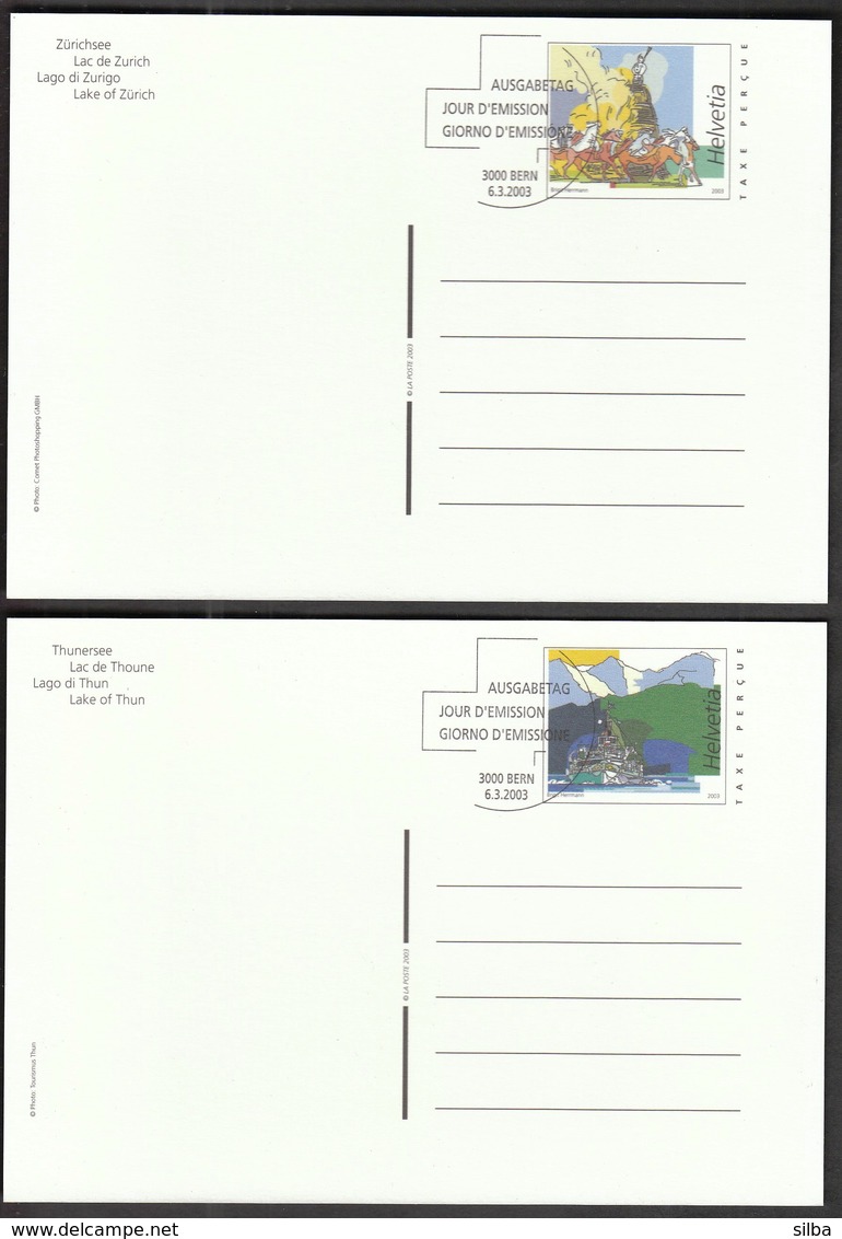 Switzerland Bern 2003 / Zurichsee, Thunersee / Lake Of Zurich, Lake Of Thun / Castle, Ship / Postal Stationery Card - Ganzsachen