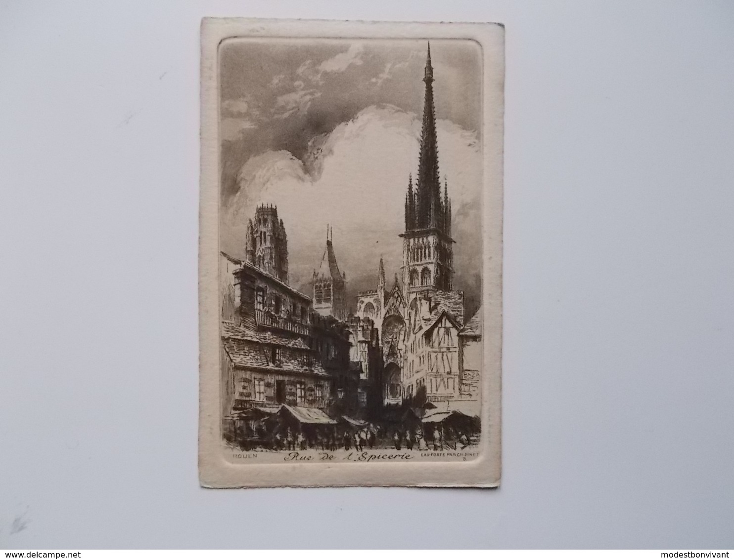 CPA 76 - ROUEN Eau-forte Par Ch.PINET Nr.3, Rue De L'épicerie- Carte Originale NO REPRO, - Rouen